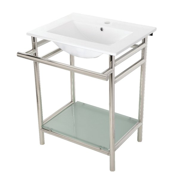 Kingston Brass VPB24187W16 24-Inch Ceramic Console Sink (1-Hole), White/Polished Nickel VPB24187W16